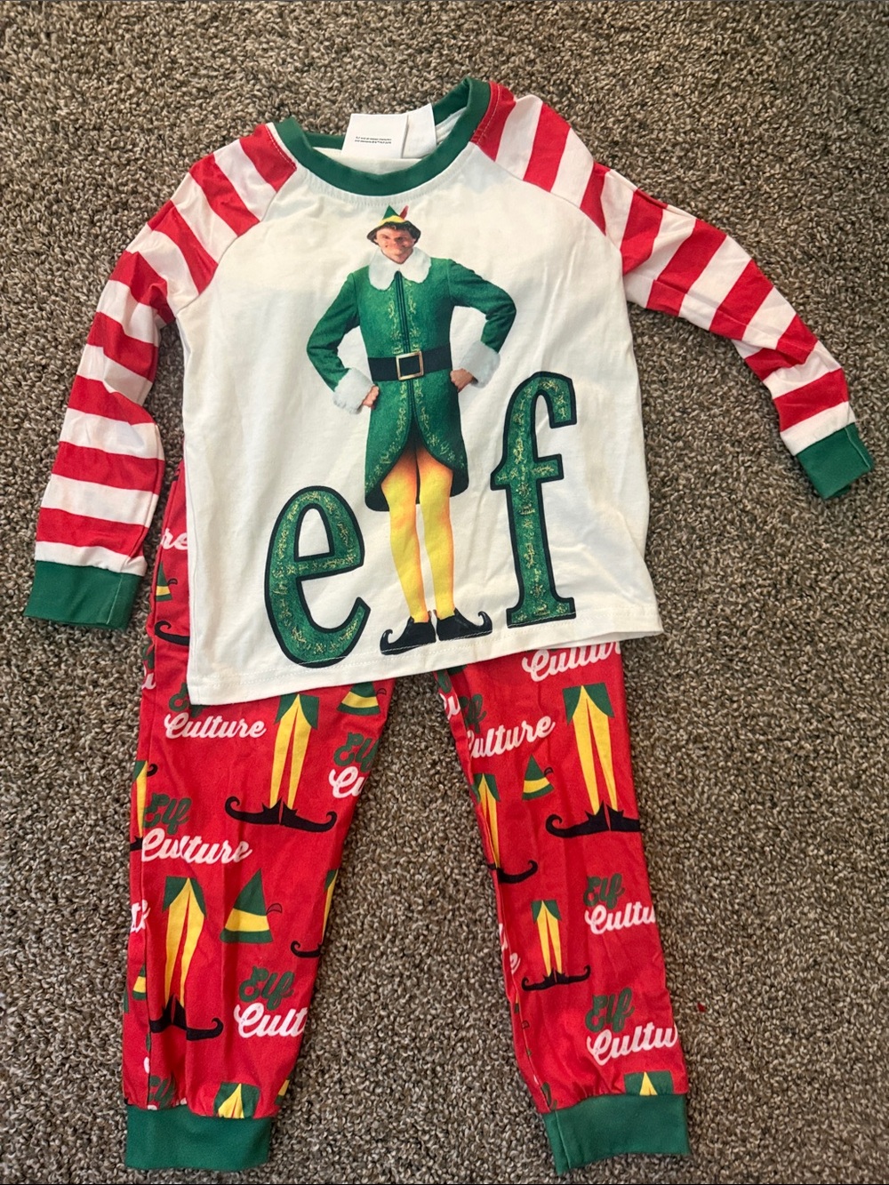 PatPat Red, Green & White Elf Pajama Set